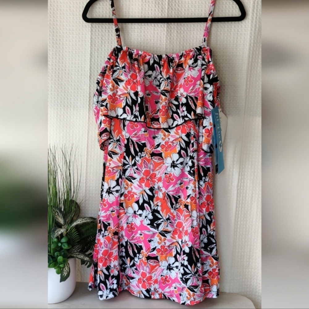 Fit 4 U Women's Bathing Suit Pink/Orange/White/Black Floral Size 12